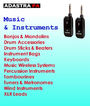 Adastra PA - Music and Instruments - Banjos & Mandolins - Drum Accessories - Drum Sticks & Beaters - Instrument Bags - Keyboards - Music Wireless Systems - Percussion Instruments - Tambourines - Tuners & Metronomes - Wind Instruments