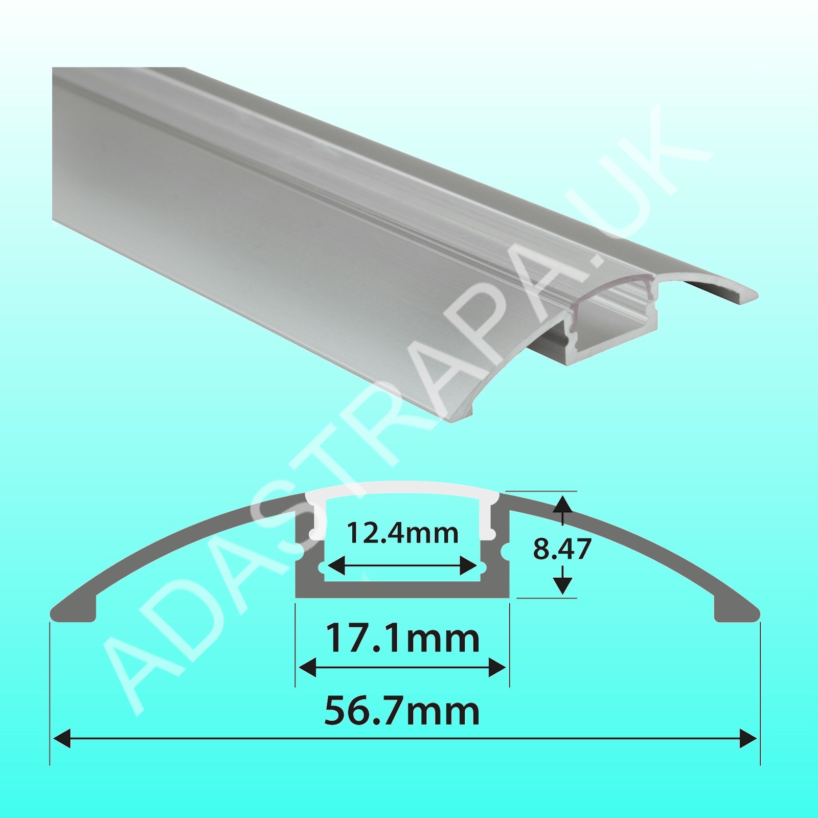 Lyyt AL2-B5712C Aluminium LED Tape Profile Raised Bar 2m - Clear Capping - 156.936UK
