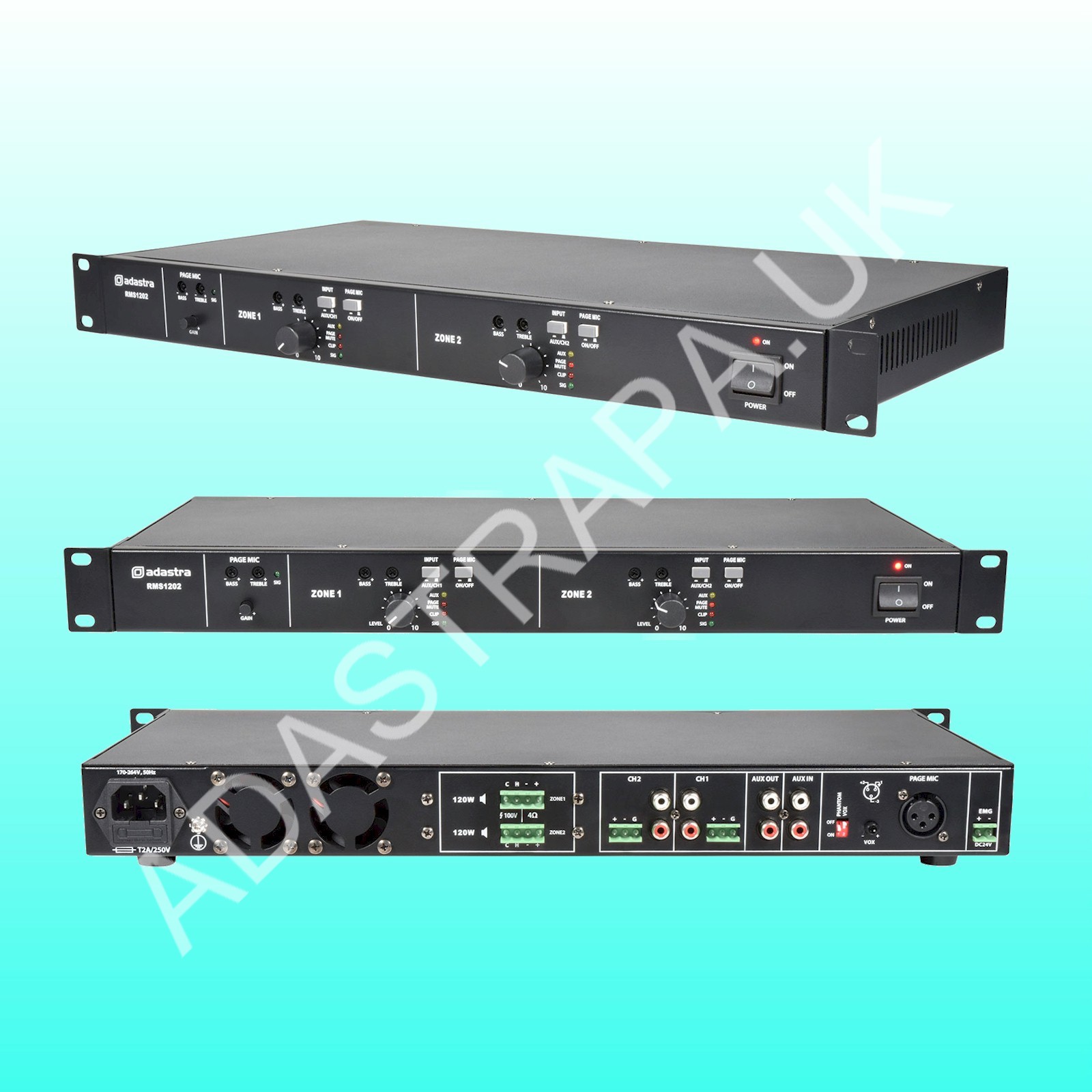 Adastra RMS1202 RMS-series Multi Zone 100V Amplifiers - 953.154UK