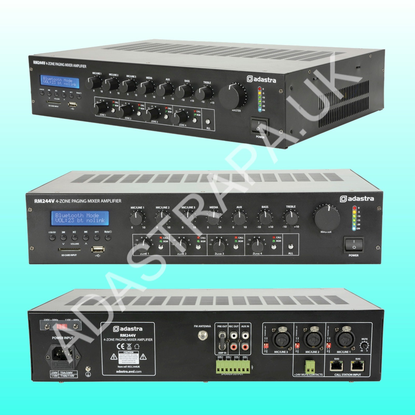 Adastra RM244V Rack Mount 4-Zone Mixer Amplifier 240W rms - 953.244UK